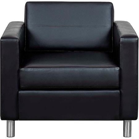 Interion By Global Industrial Interion Antimicrobial Upholstered Leather Club Chair, Black 695735-AM
